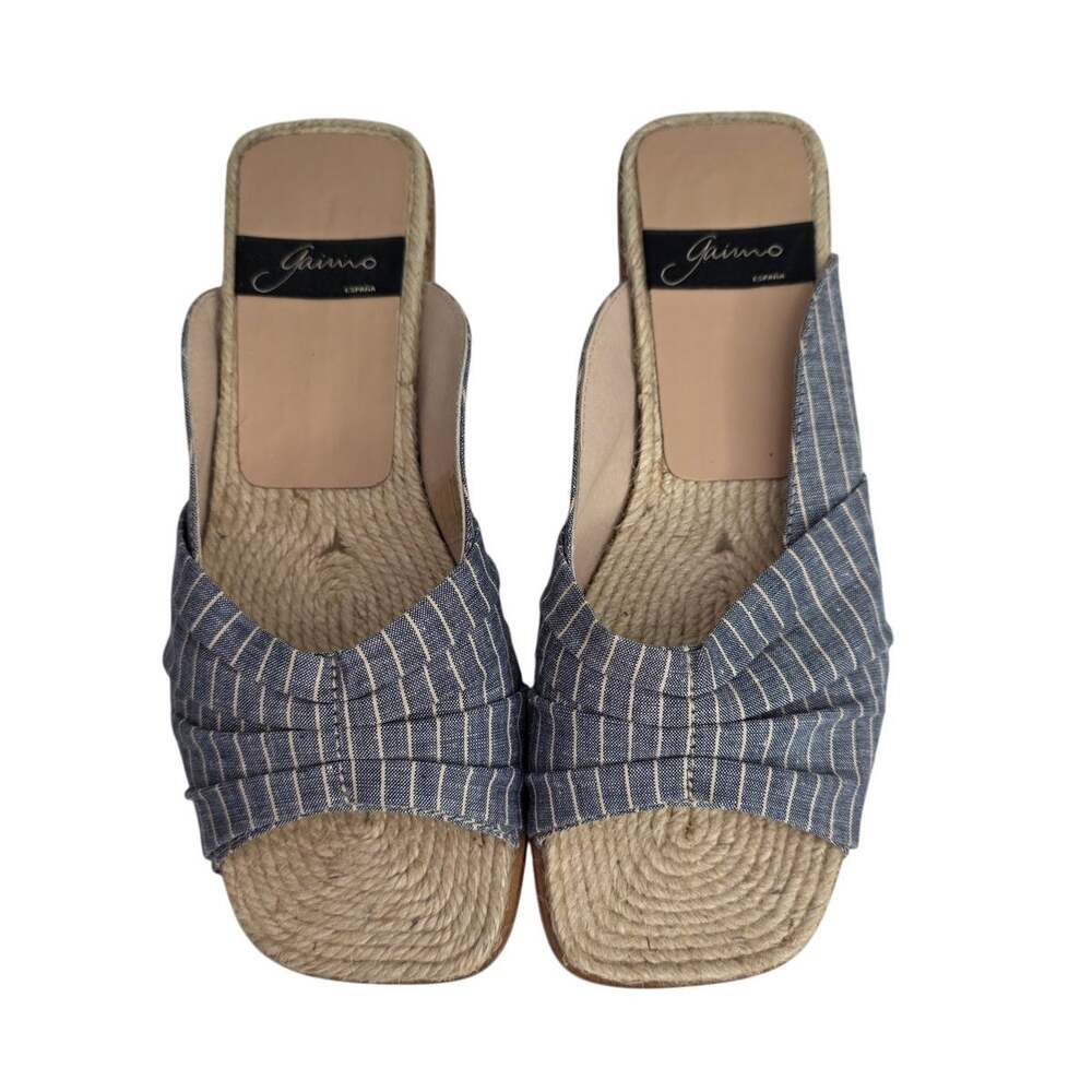 GAIMO Denim Pinstripe Espadrille Slide Sandals Blue Spain Womens Size 7.5